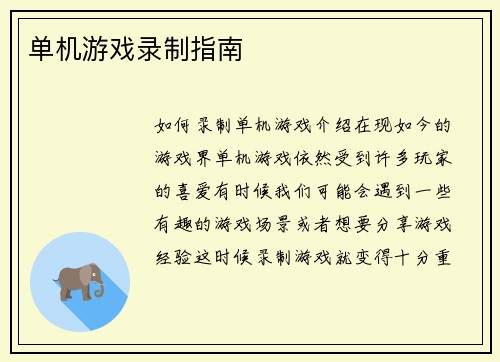 单机游戏录制指南